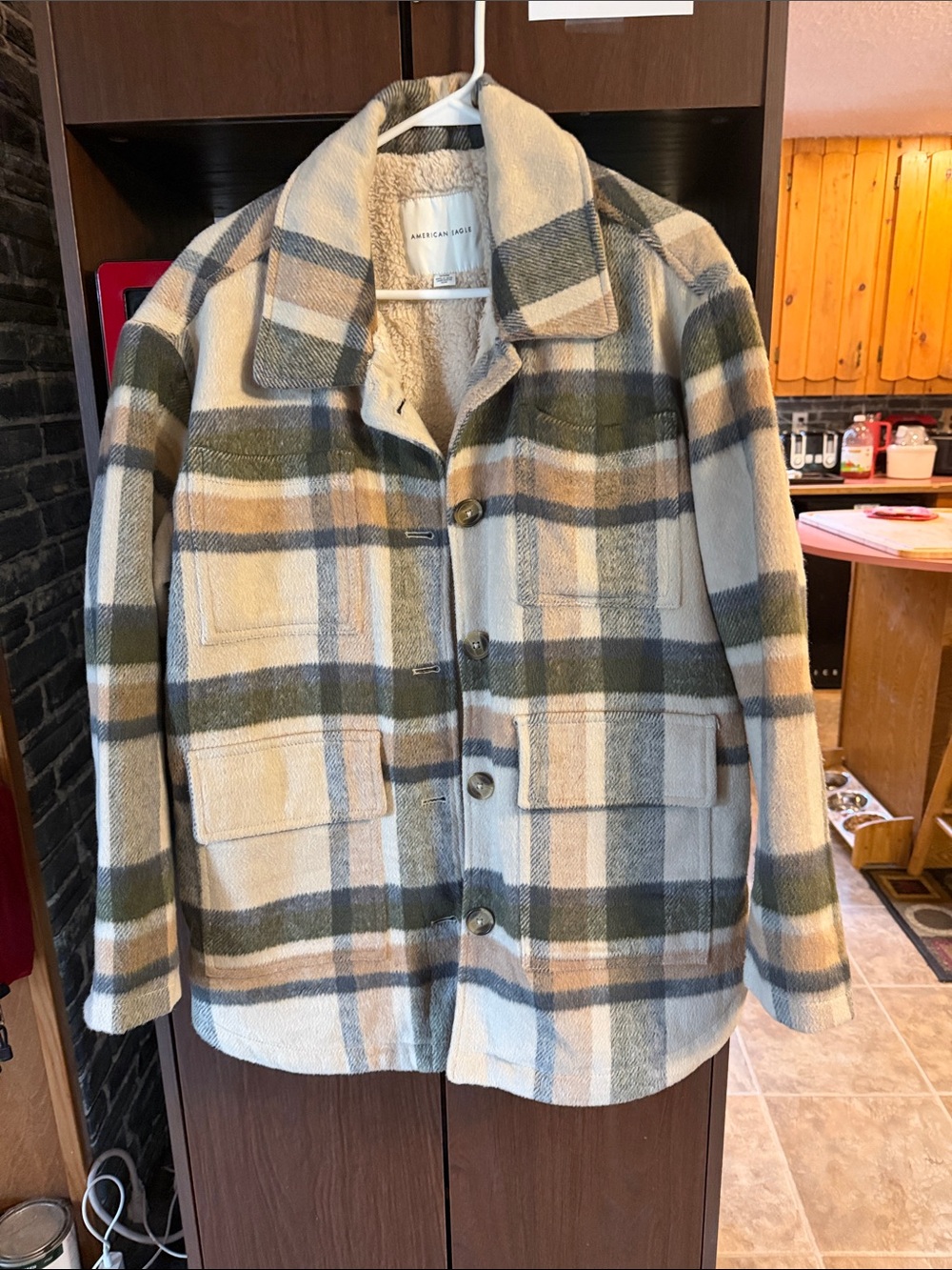American Eagle Woman’s Flannel jacket in grey, cream and browns